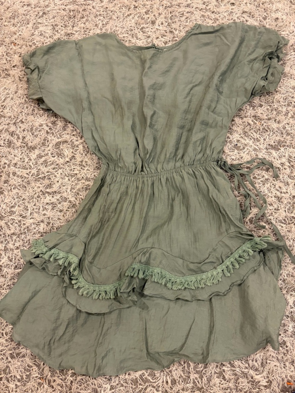 Selfie Leslie Olive Green Mini Dress with Tassel Trim